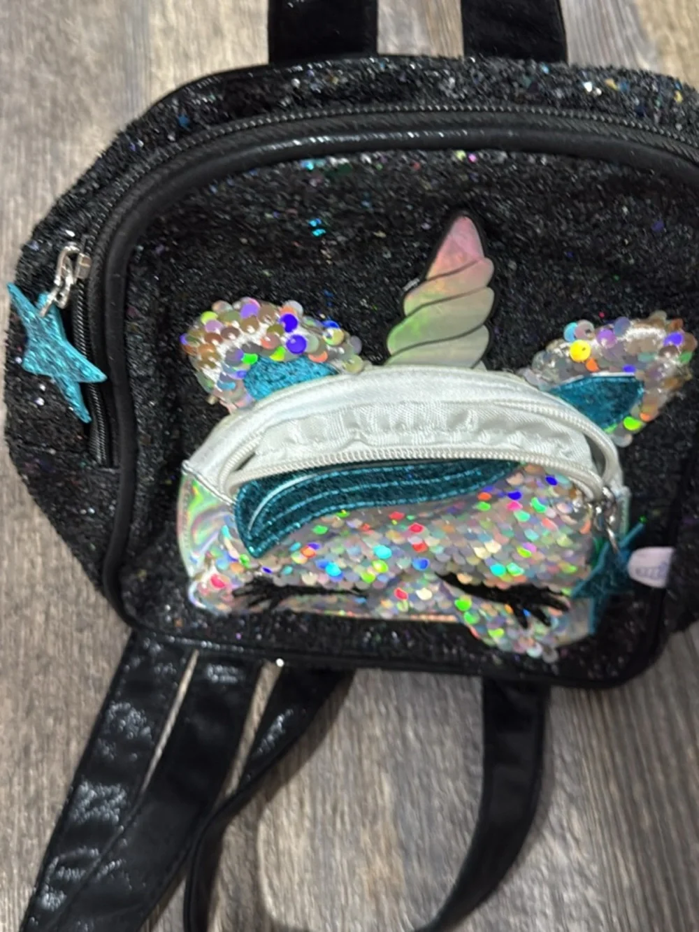 Black Glitter Unicorn Sequin Kids Backpack